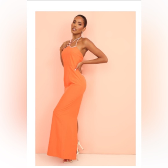 Orange Diamante Neckline Halterneck Maxi Dress , New with tags - Picture 1 of 2